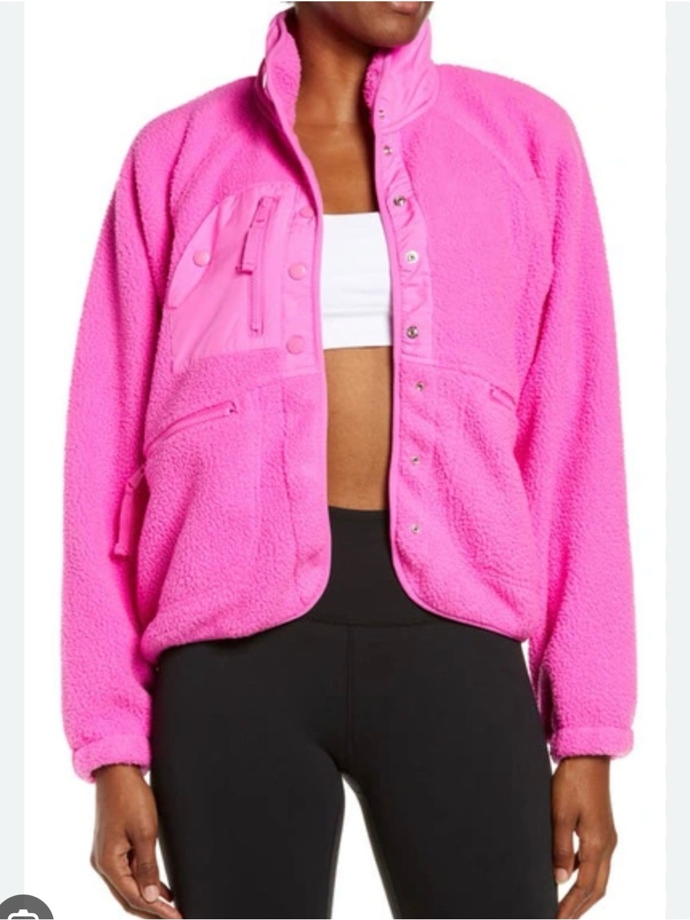 Free People Hit The Slopes Pink Fleece Snap-Front Jacket